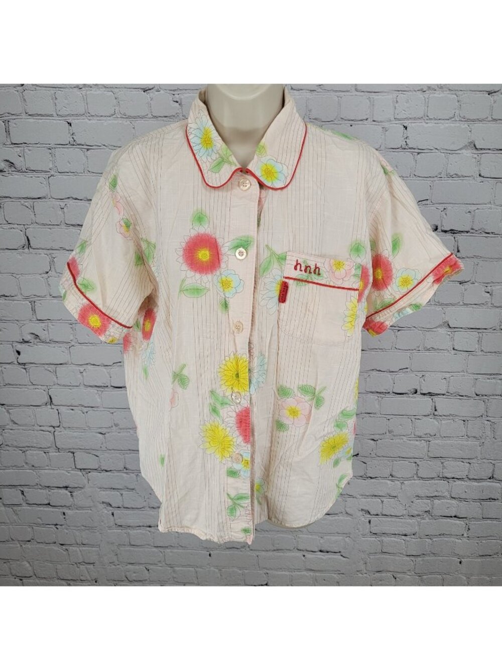 Hiromichi Nakano Light Pink Floral Home Wear Pajama Button Up Top Shirt Medium